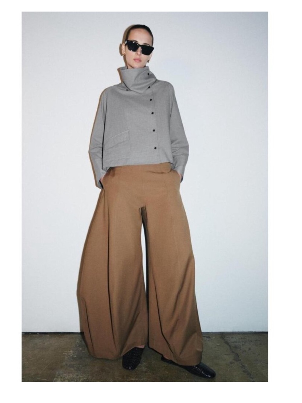 Zara ZW Collection Volume Wide Leg Pants - Caramel